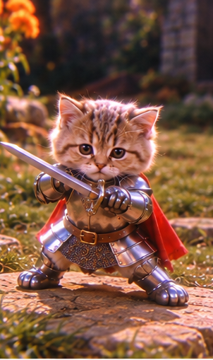 Cat knight ready to duel