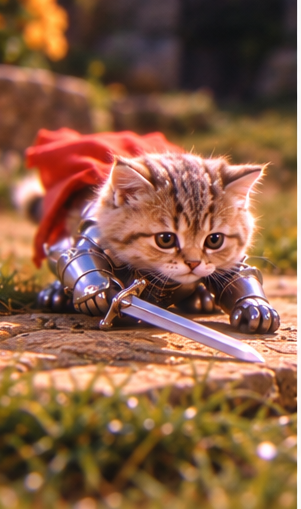 Cat knight guarding the path